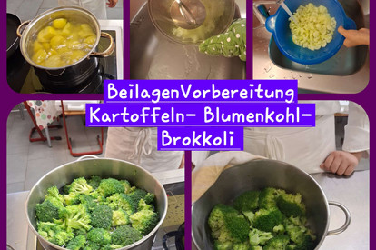 Schnitzel mit Blumenkohl, Brokkoli und Kartoffeln