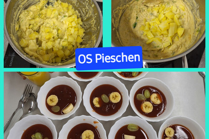Omas Kartoffelstampf mit Rosenkohl und Fruchtpudding