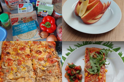 Pizza und Apfel-Schwan